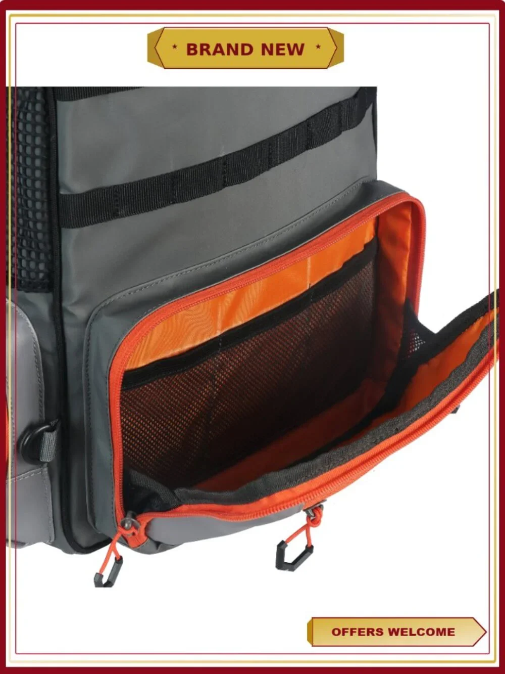 Fishing Tackle Backpack with Organizer Pockets and Trays, Grey - X-Pro 3700
